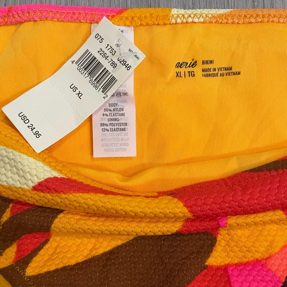 Aerie Tropical Leaf Print Textured Pink/Orange/Red/Brown Bikini bottoms size XL - Image 2