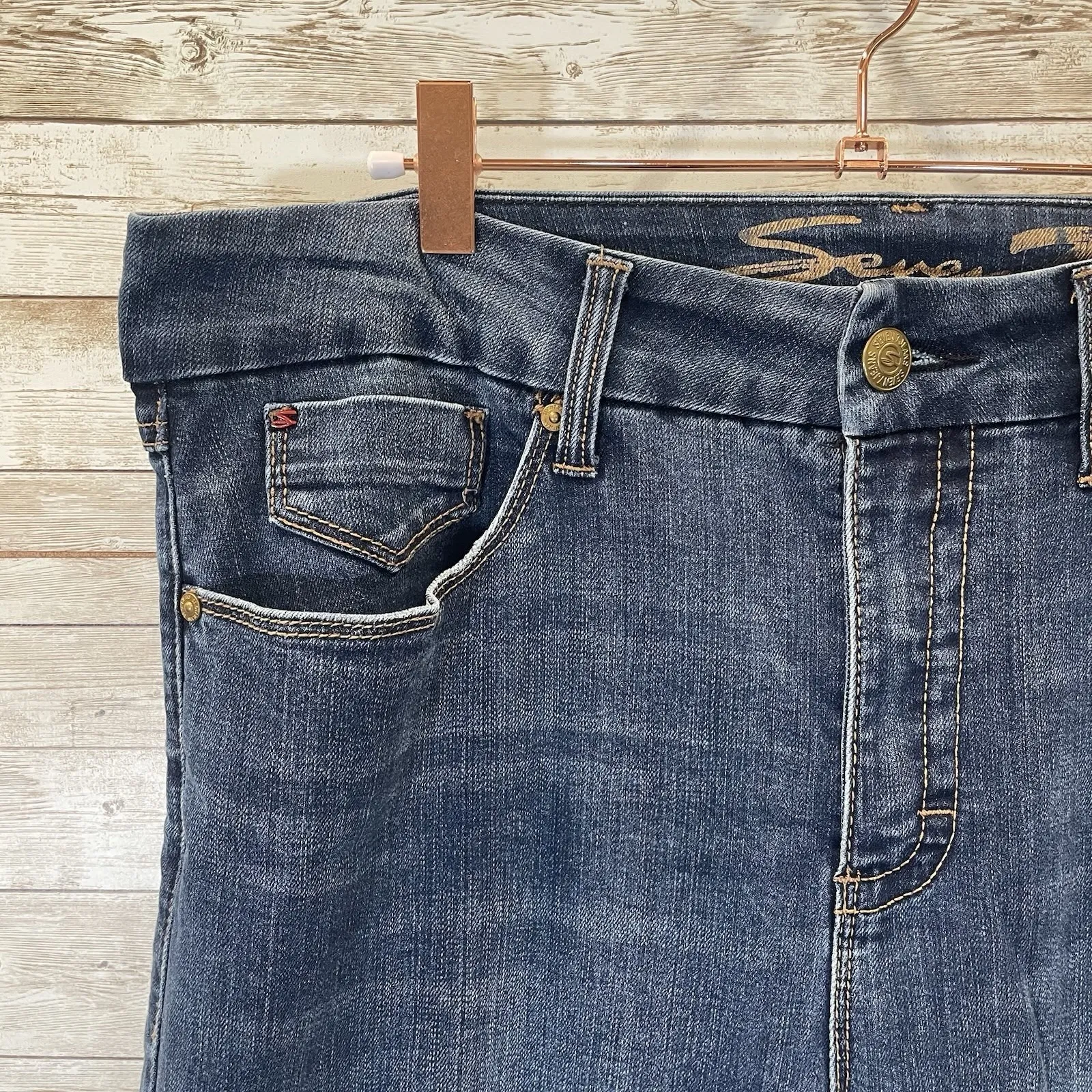 Seven 7 Womens 16 Jeans Blue Tummyless High Rise Skinny Fit Stretch Med Wash - Image 8