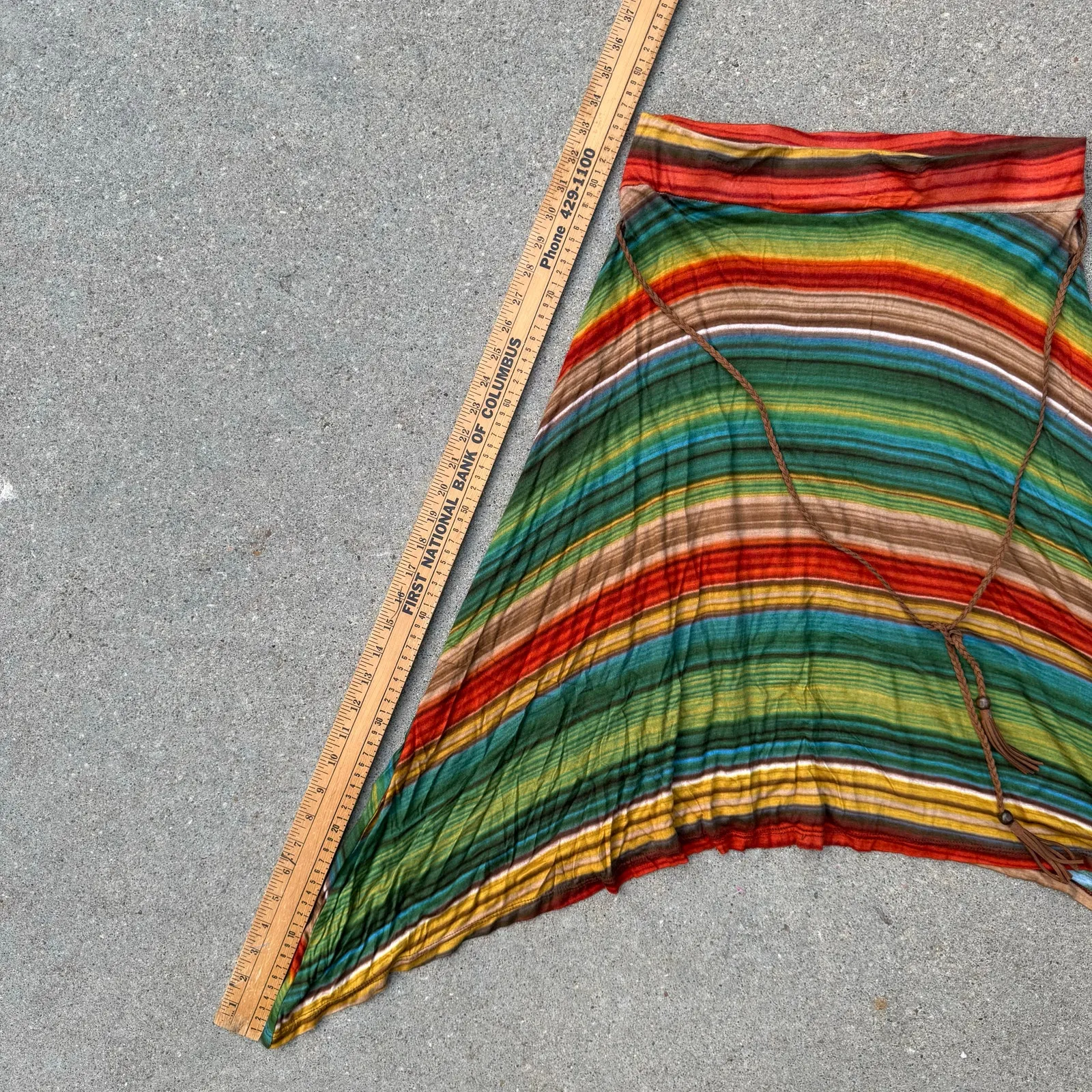 Y2K Wet Seal Boho Hippie Stripe Handkerchief Hem Elastic Skirt Braided Belt - Image 8