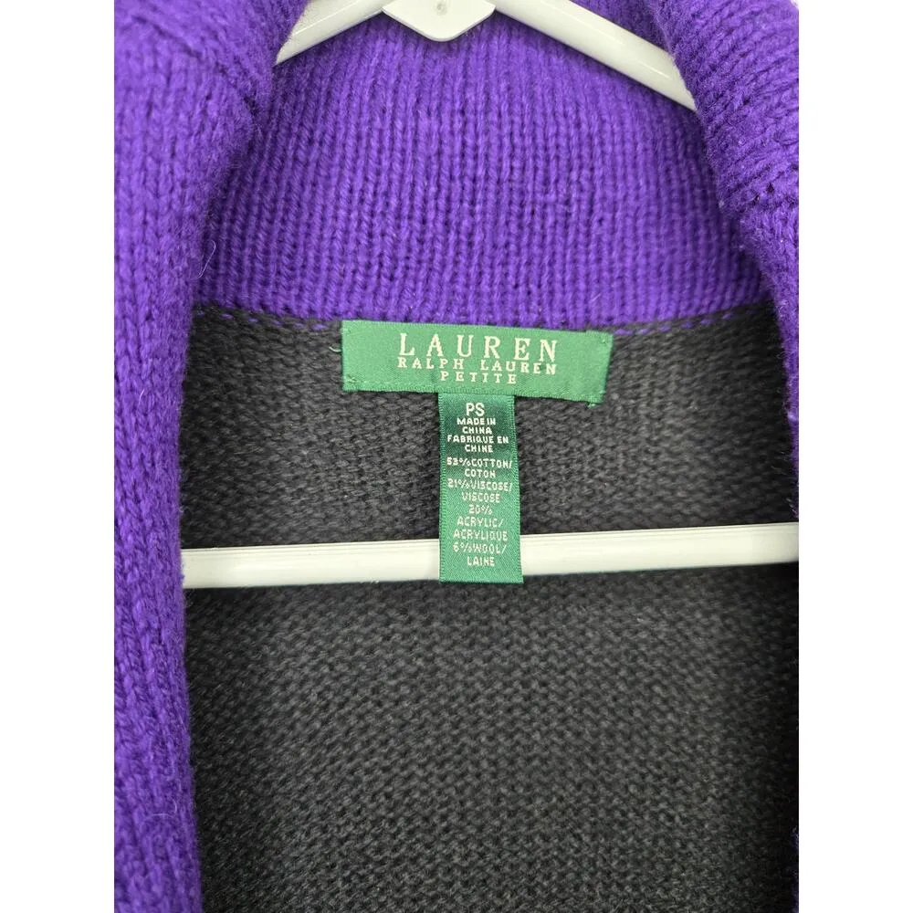 Lauren Ralph Lauren black & purple wool blend cardigan sweater size PS. - Image 6
