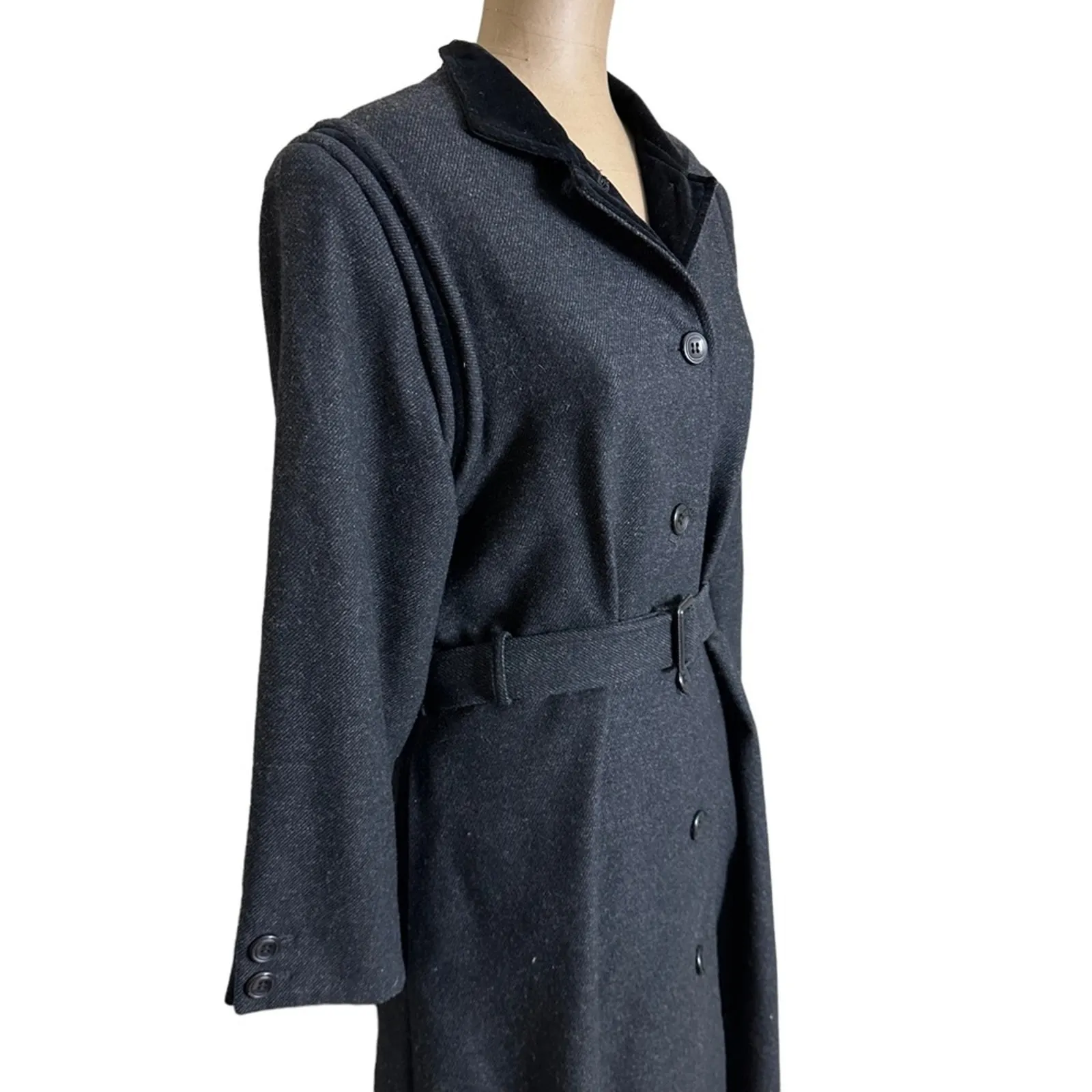 Valentino Vintage 80s Wool Overcoat Black Size 6 - Image 3