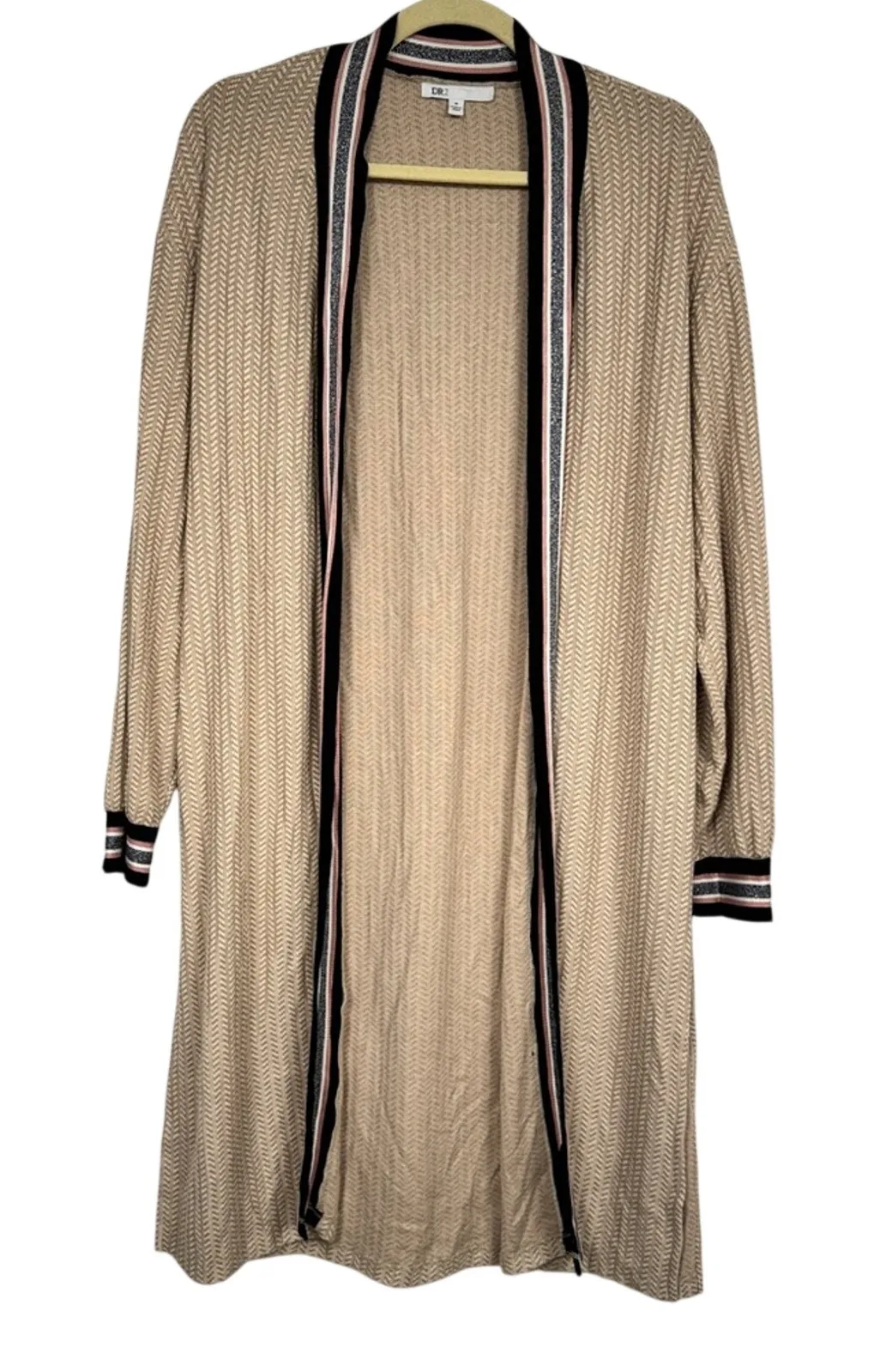 Daniel Rainn DR2 Tan Cable Knit Duster Cardigan Sweater Womens M Long Line Fall - Image 1