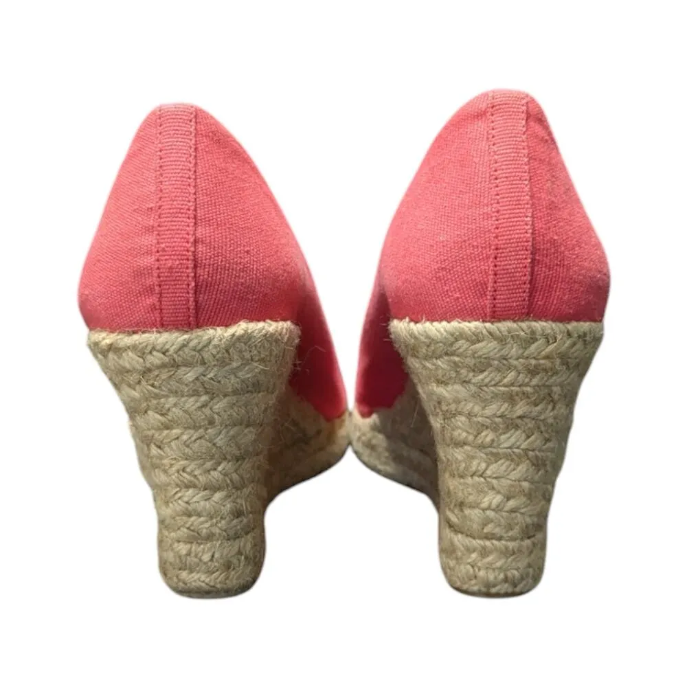 J Crew Seville Espadrille Wedges Canvas Salmon Pink Womens 7.5 Heels Summer Twee - Image 8