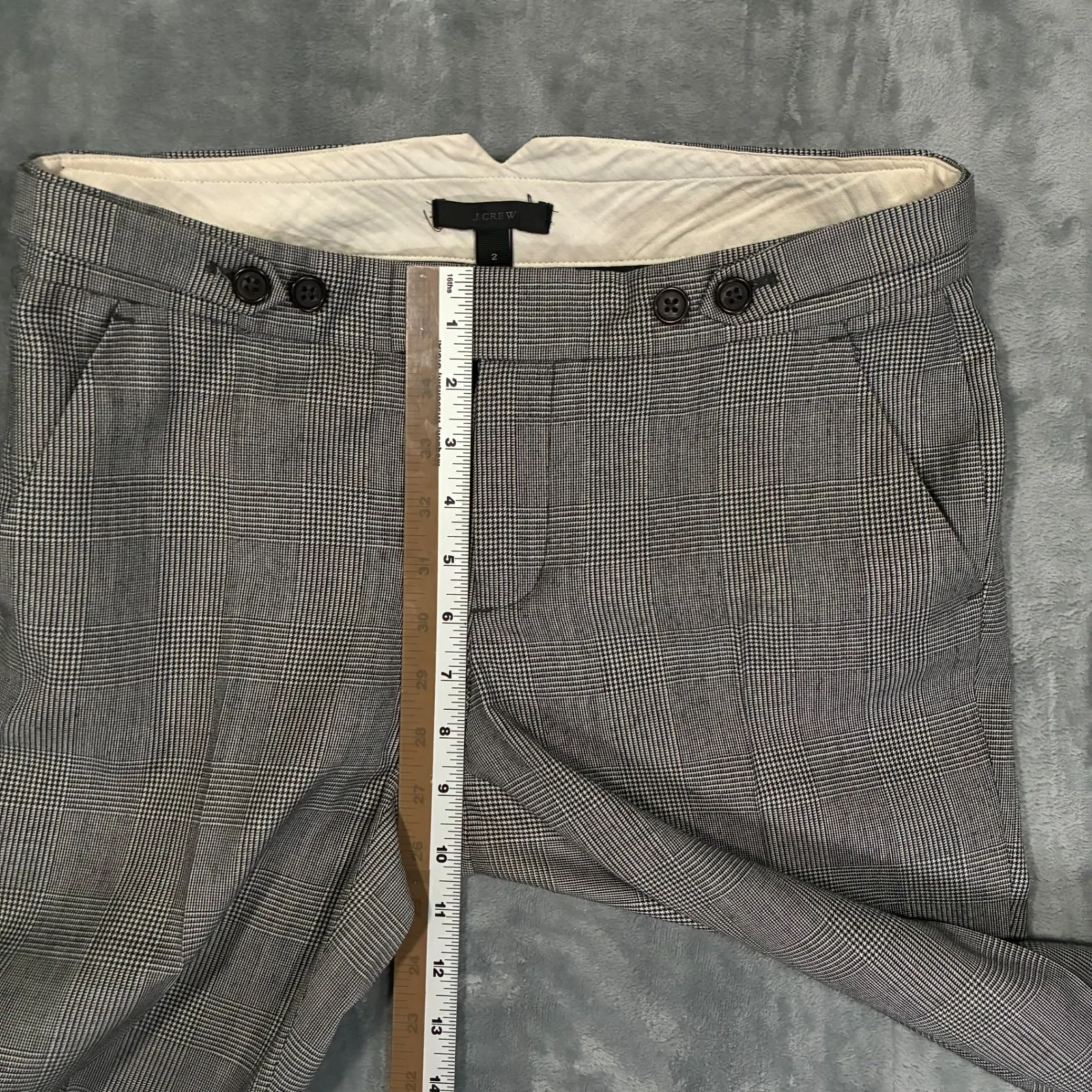 J. Crew Plaid Wool Blend Glen Plaid Dress Pants Women's 2 Gray Black Career - Image 9