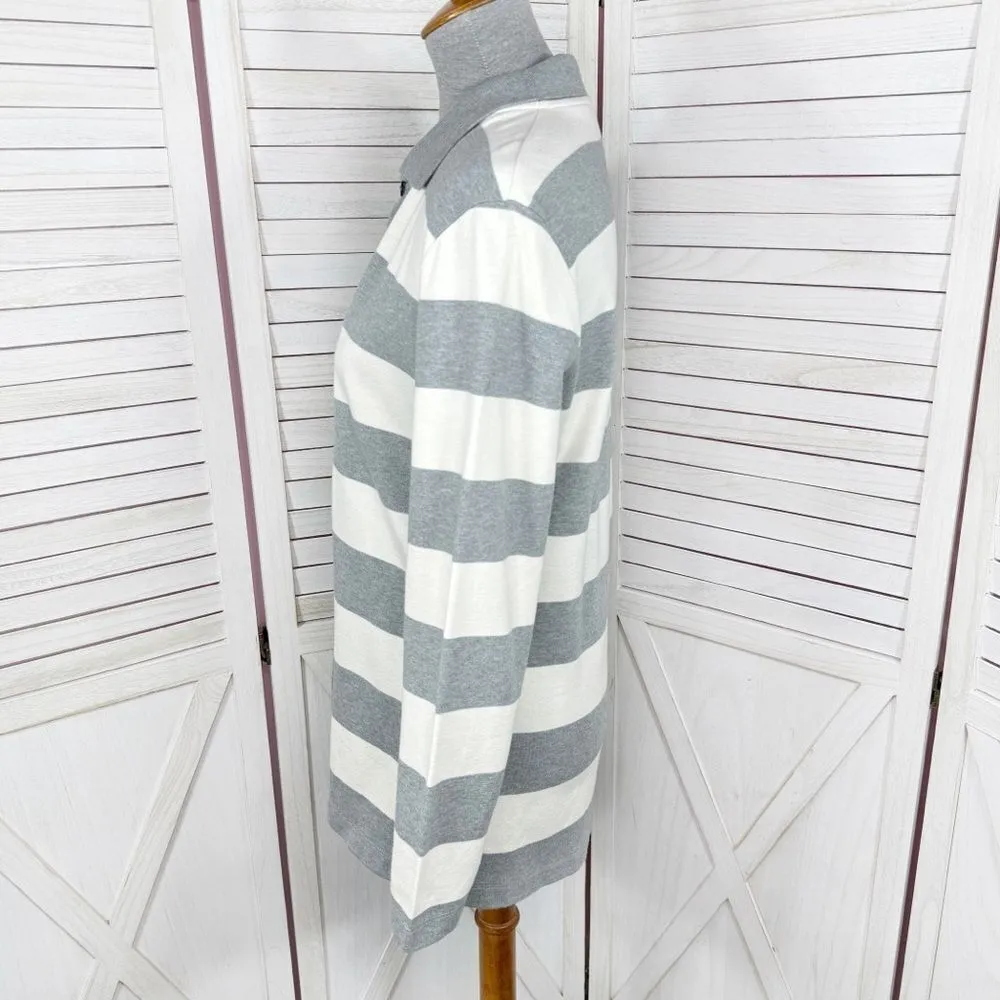 Moda International Rugby Stripes Button Front Cardigan Sweater Grey White Medium Gray - Image 2