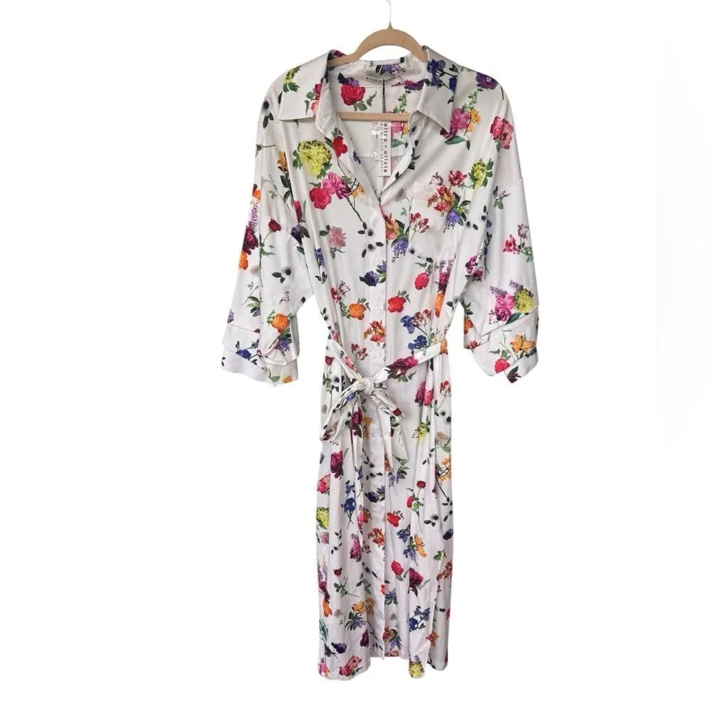 Alice + Olivia Tanika Button Front Maxi Shirt Dress White Euphoria Bloom NWT XL - Image 3