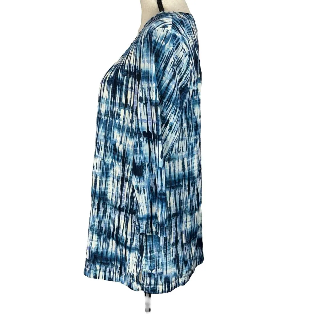 Easywear by Chico’s SZ 2 (Large) Top Abstract 3/4 Sleeve Stretch Lined Blue - Image 4