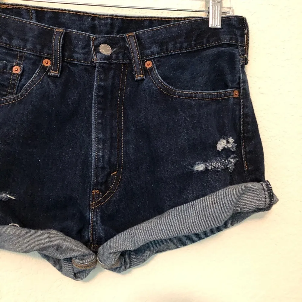 Cut Off Distressed Denim Shorts 505 W32 Blue Size 32 - Image 2