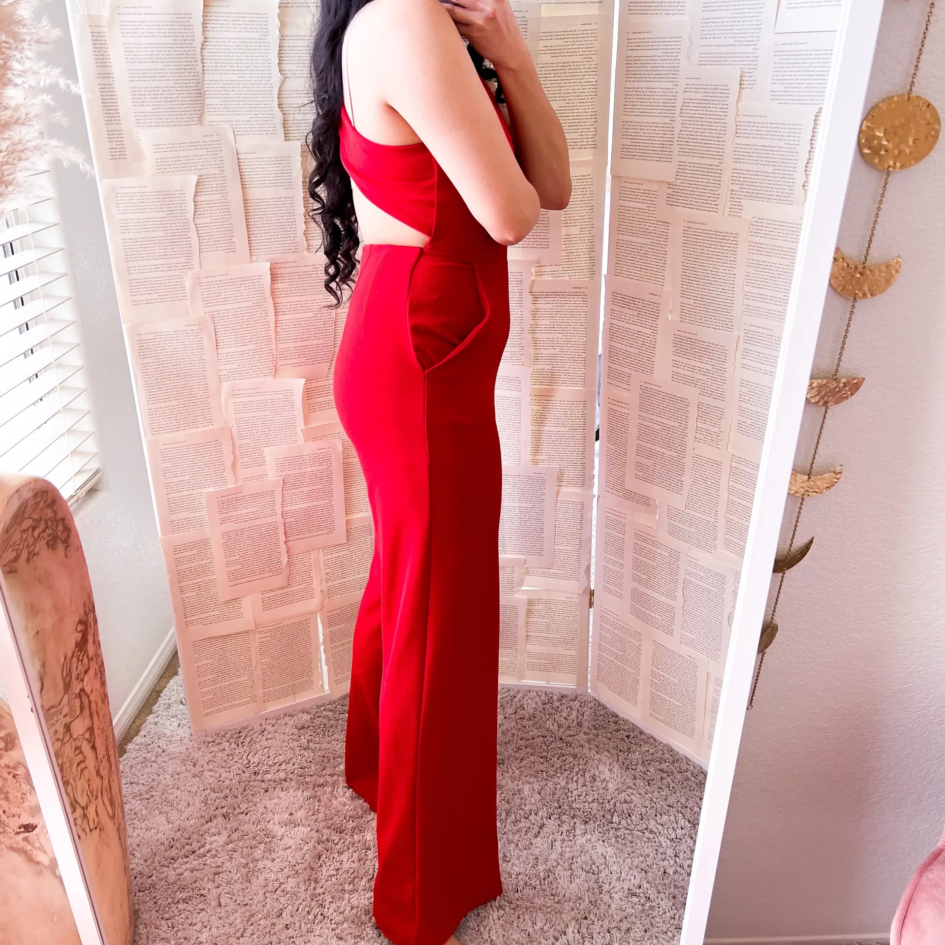 EXPRESS Red Cross Back Wide Leg Jumpsuit - Image 3