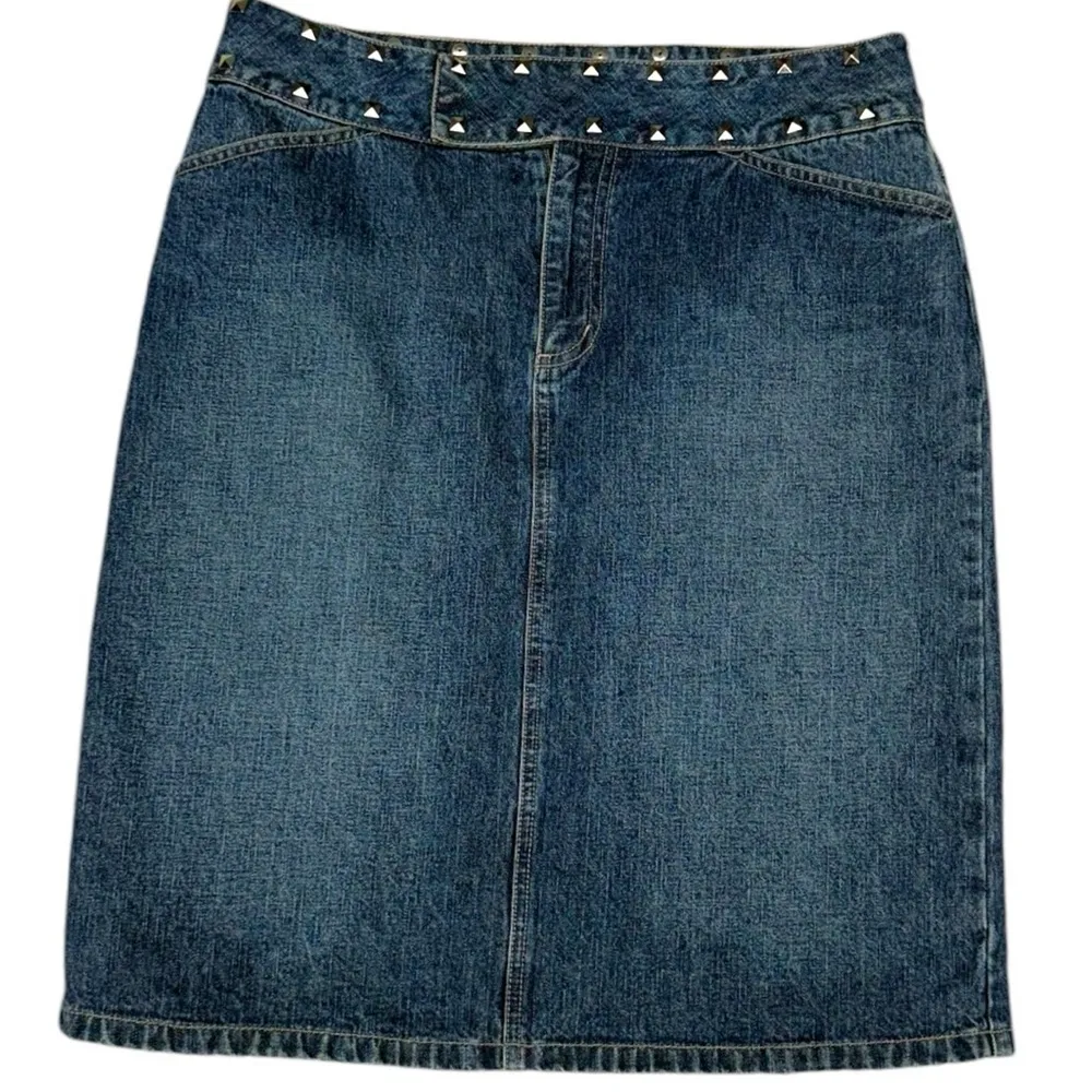 Y2K Vintage Denim Skirt Size 9 (29/30 Waist) Anchor Blue Studded Mini Skirt - Image 5