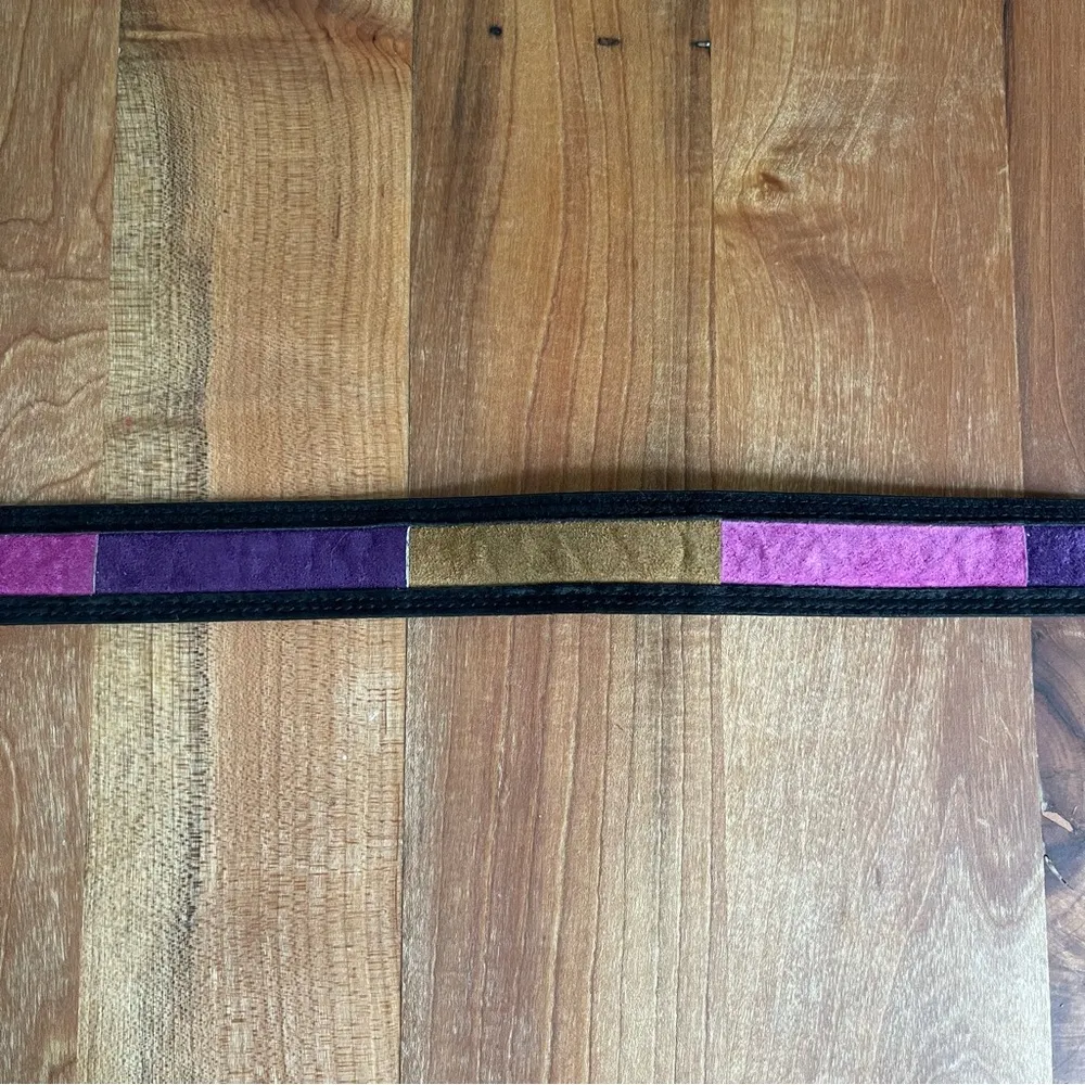 Vintage 90s EXPRESS Suede Color Block Belt Black Pink Yellow Purple Large - Image 3