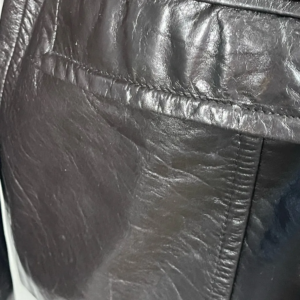 Express World Vintage-Y2K Leather Jacket Large Brown/Black Belted Jacket Retro - Image 3