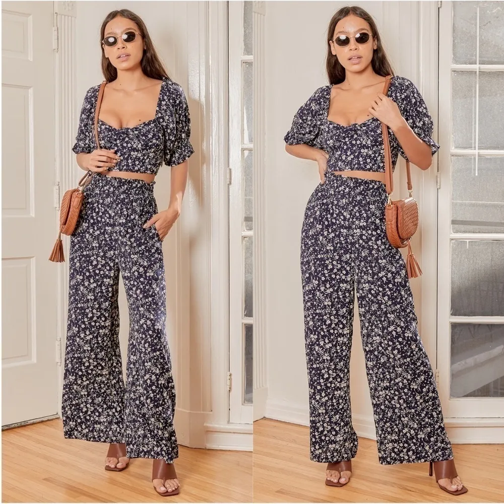 LULU’S Blossoming Style Navy Blue Floral Print Two Piece Set - Image 2