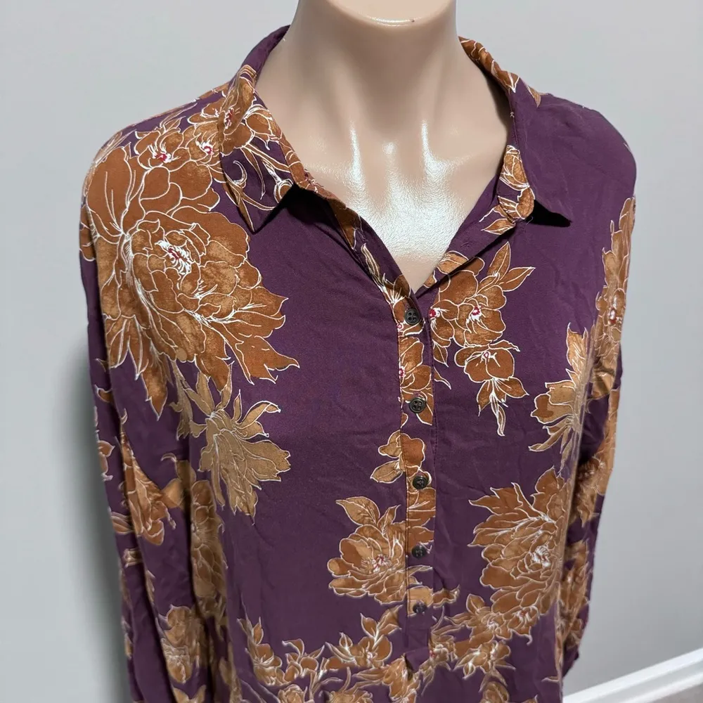 Free People Shake It Up Boho Floral Dress Berry Purple Flower Button Down Small - Image 4