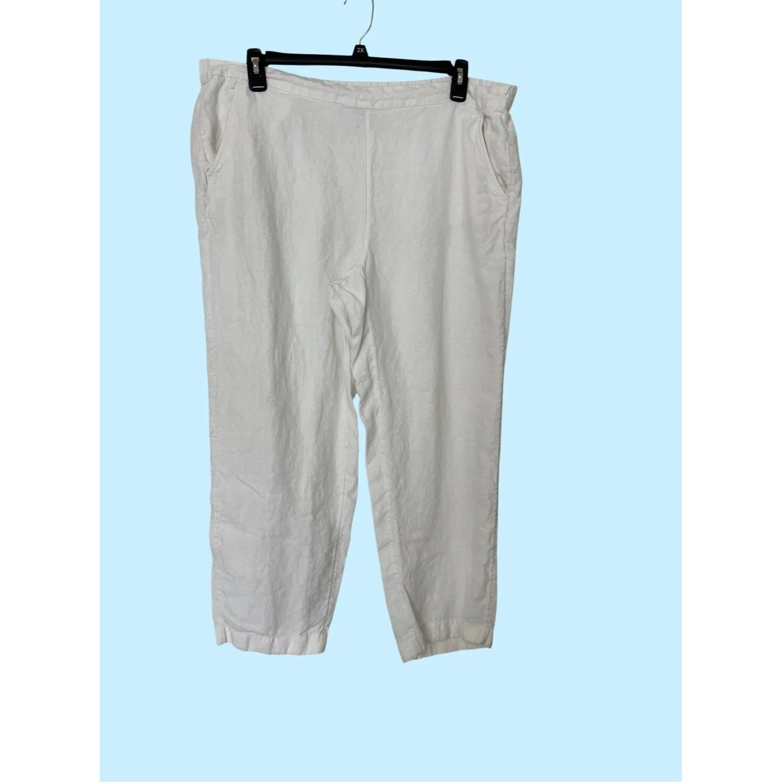 Chicos 100%  Linen Pullon Pants Size 16/XL White Pockets Straight Leg - Image 5