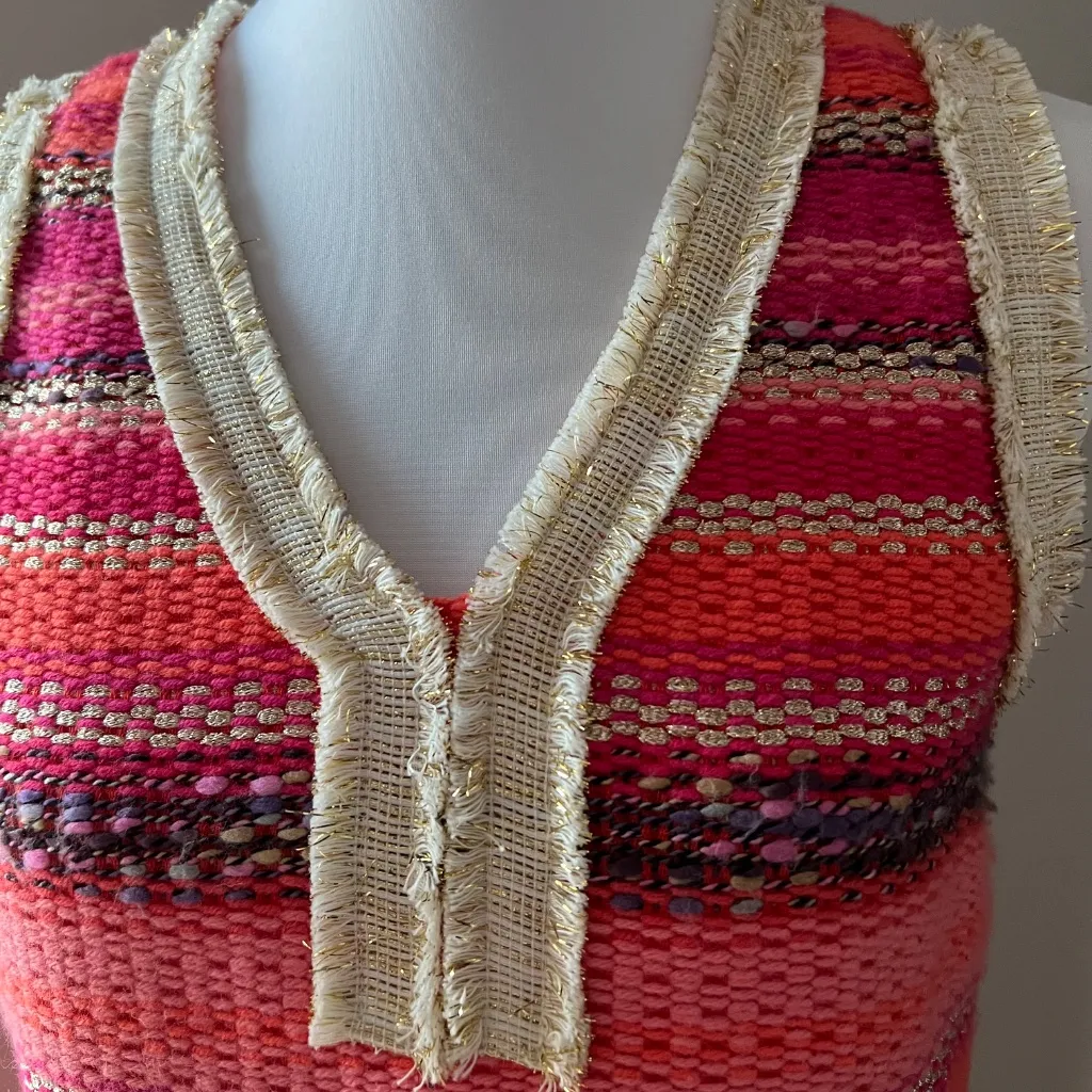 Vilagallo Dress Small Tweed Classic Retro 60s Style 40 Made in Europe Gold Boho Red - Image 15