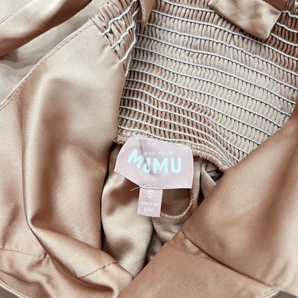 Show Me Your Mumu Claire Midi Dress in Rose Gold Luxe Satin size Small - Image 4