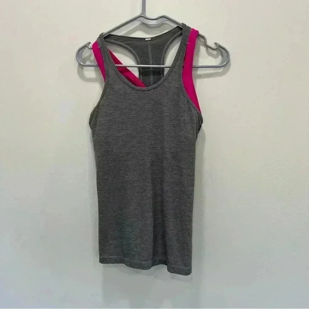 Lululemon Inspiration Tank II Heathered Slate/Jeweled Magenta Size 6 - Image 2