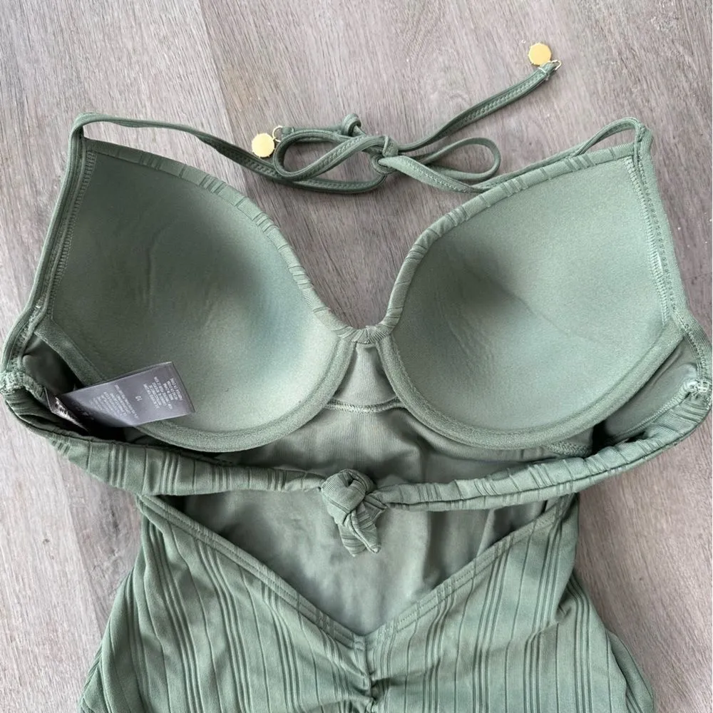 Vince Camuto One Piece Halter Swim Suit Green Women’s 10 Molded Cups - Image 6