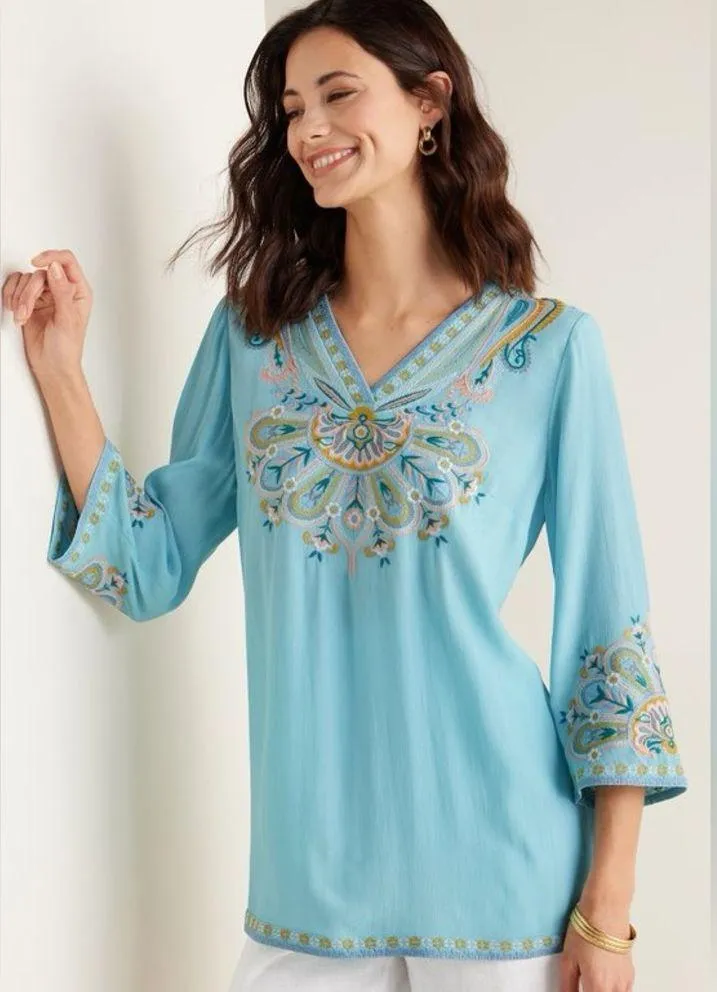Soft surroundings River island turquoise embroidered tunic - Image 2
