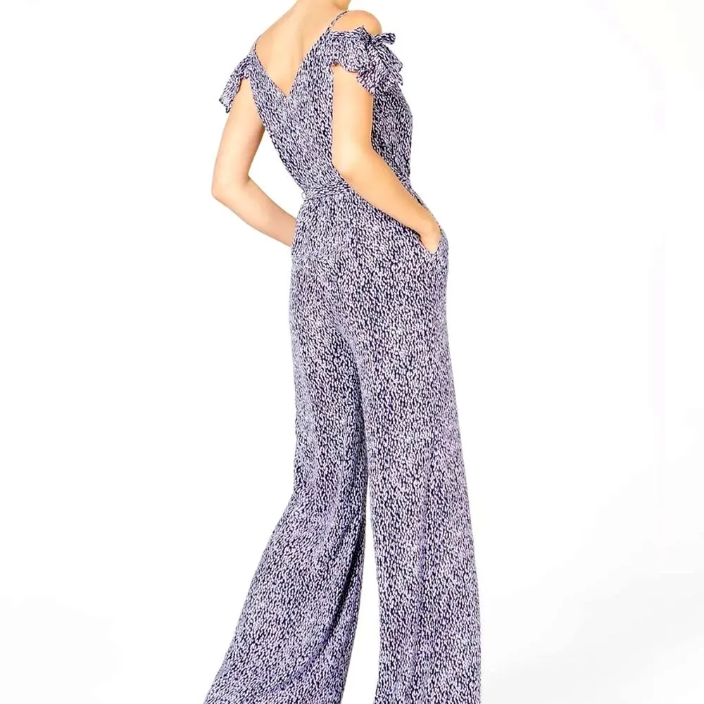 Michael Kors  Mini Ikat Off Cold Shoulder Jumpsuit Navy/White size S - Image 2