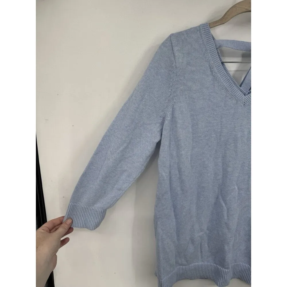 Talbots Blue Ribbon Tie Back Pima Cotton Sweater Women L 3/4 Sleeve Minimalist‎ - Image 6