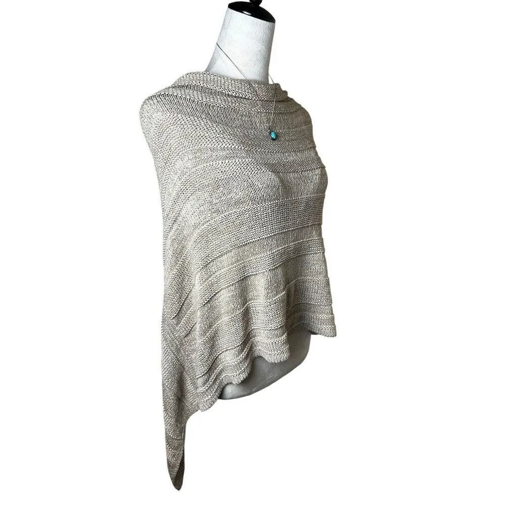 Chico's Chico’s Open Knit Poncho Asymmetric Open Side S/M Oatmeal Beige Boho Chic Beachy - Image 2