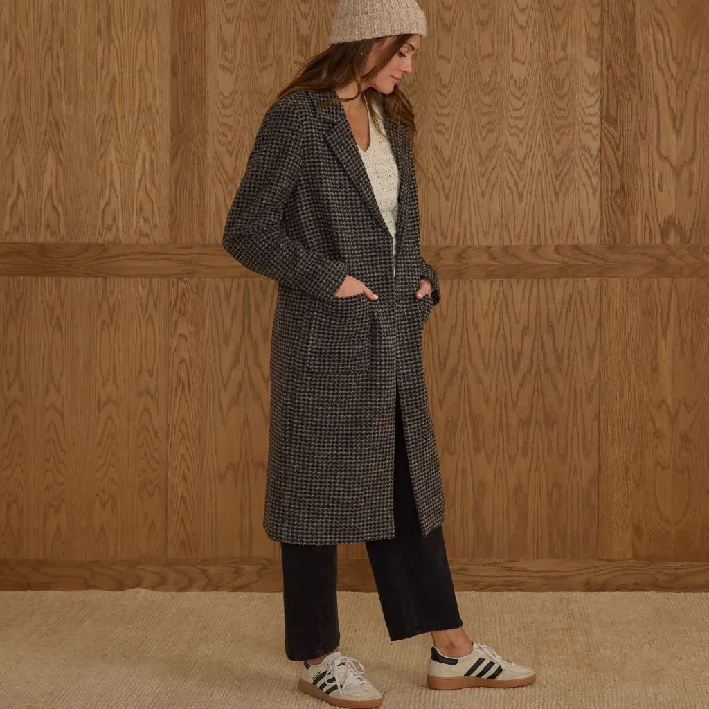 Rylee + Cru NEW NWT Women's Longline Coat Micro Check Black Size L - Image 3