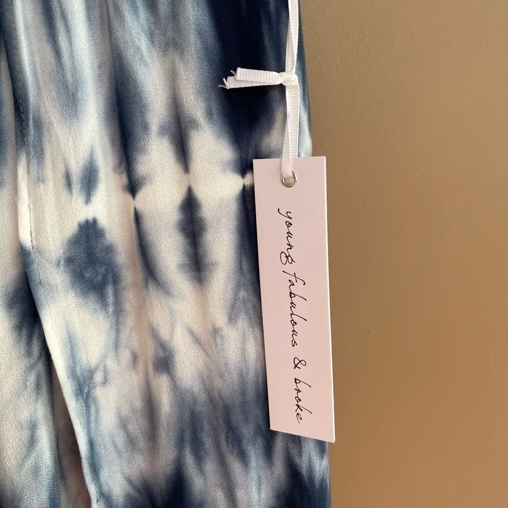 NWT Young Fabulous & Broke Palms Tie Dye Split Front Pants in Blue White Size XS - Image 3