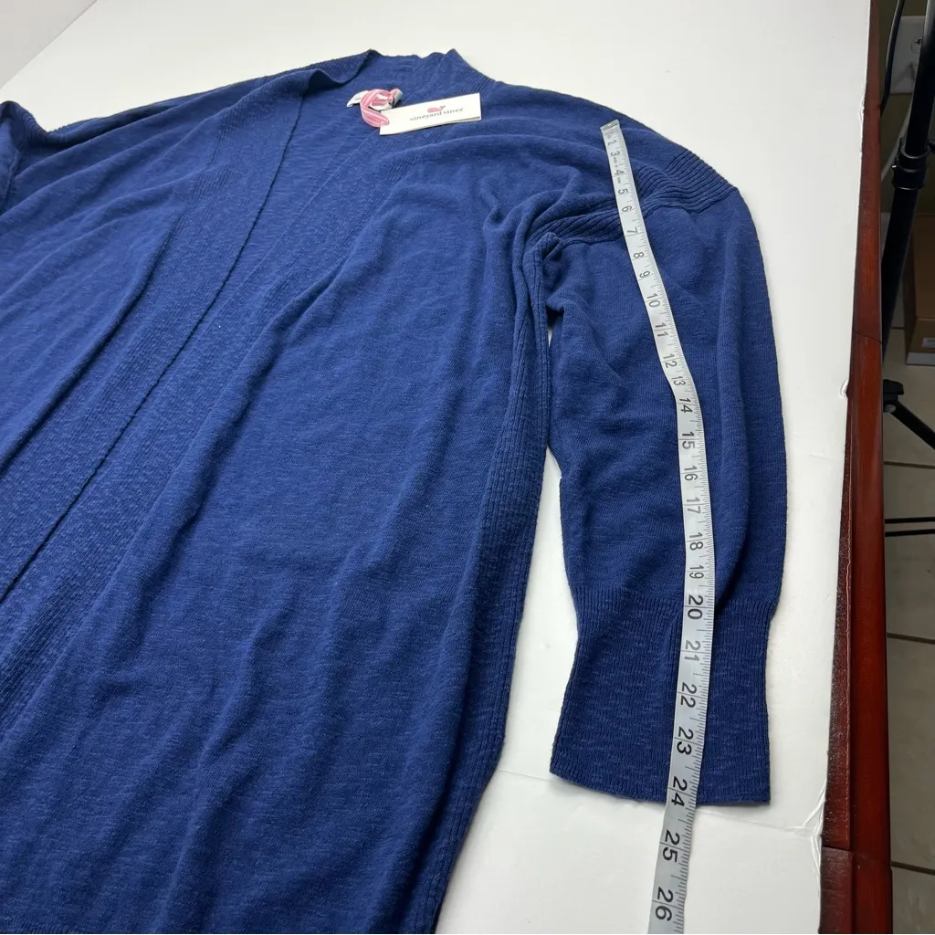 Vineyard Vines Textured Linen Cotton Cardigan Women Deep Bay Blue Sweater XL NEW - Image 10