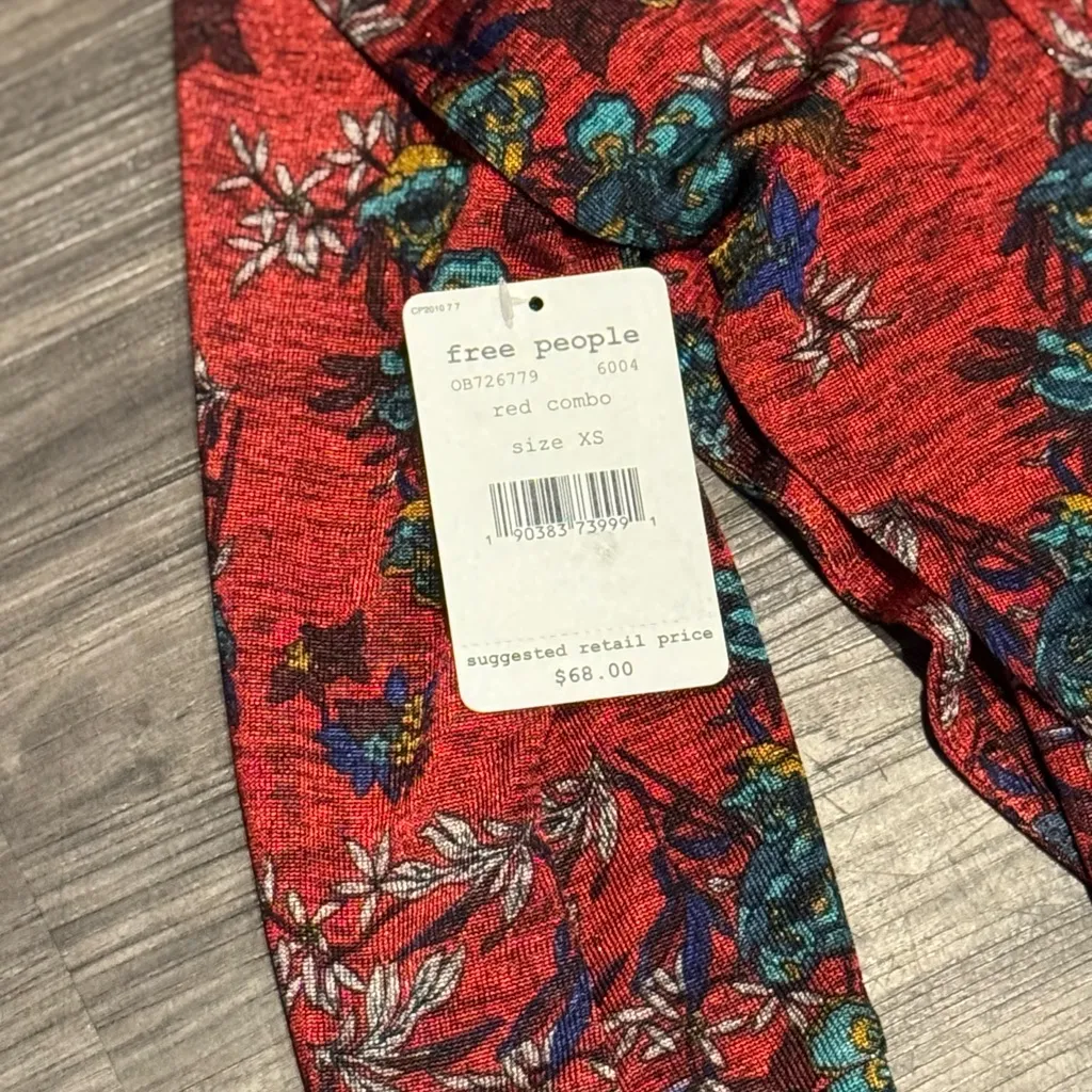 Free People Dock Street Floral Ruffle Top Red Women’s XS NWT - Image 6