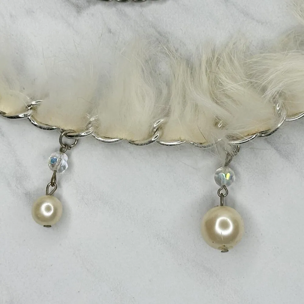 Beaded Faux Fur Woven Silver Tone Chain Link Belt One Size OS Boho ✨ - Image 7