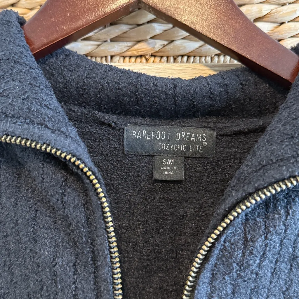 Barefoot Dreams Cozy Chic Lite 1/2 Zip Black Pullover Tunic Poncho Small/ Medium - Image 4