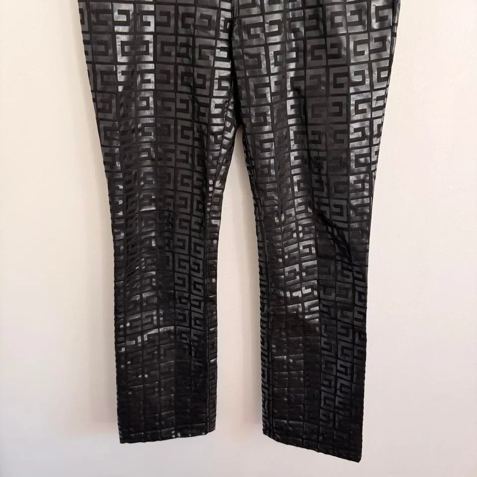 VINTAGE 90'S BLACK GUESS GLOSSY MONOGRAM PRINT PANTS - Image 3