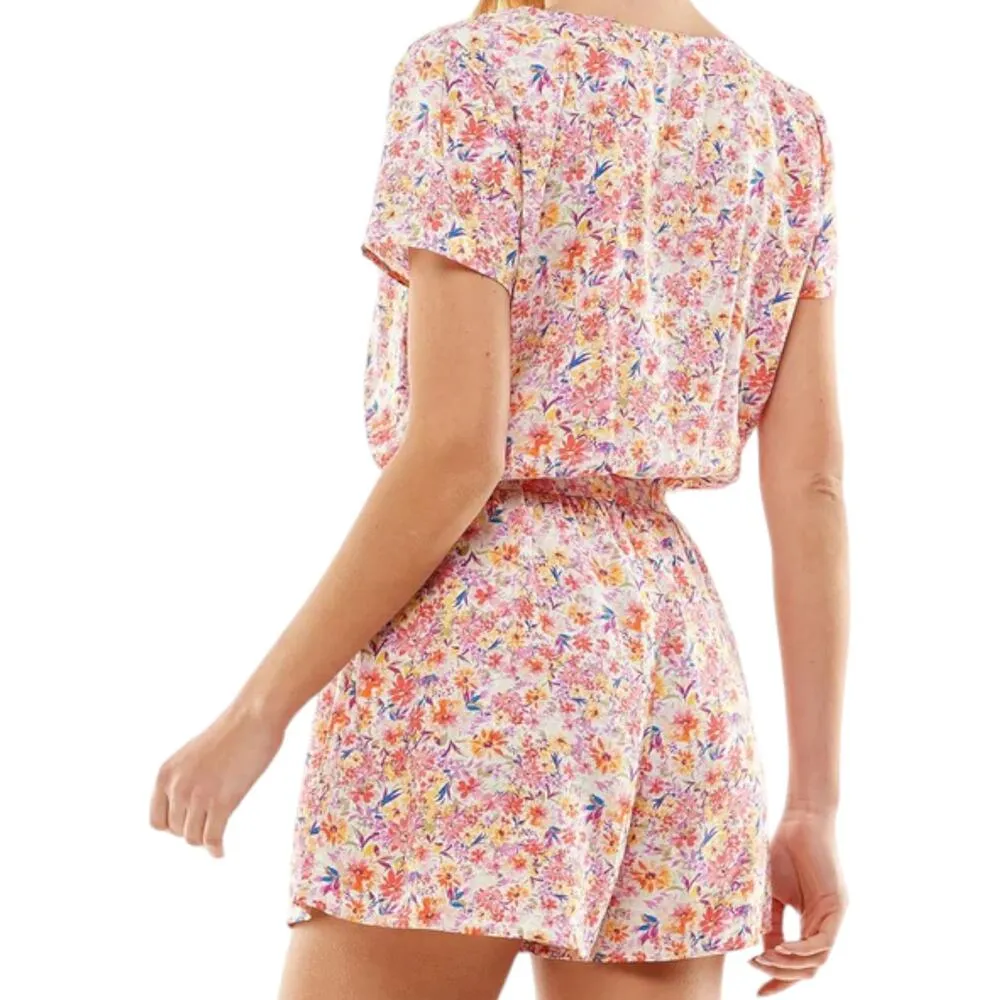 BEBOP Multicolor Womens Juniors Floral Print Short Sleeve Romper, Small - Image 2