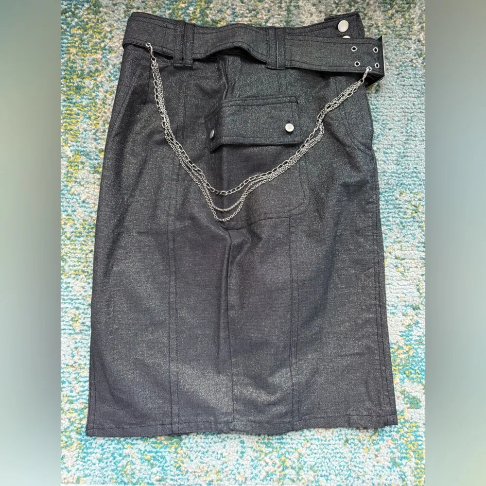 Vintage Erica Brooke metallic shimmer chain belt pencil skirt, size medium Black - Image 12