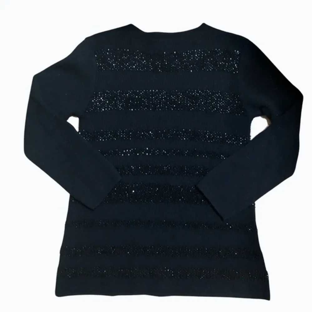 London Vintage Black Wool Beaded Stripes Women’s Pullover Sweater - Image 2