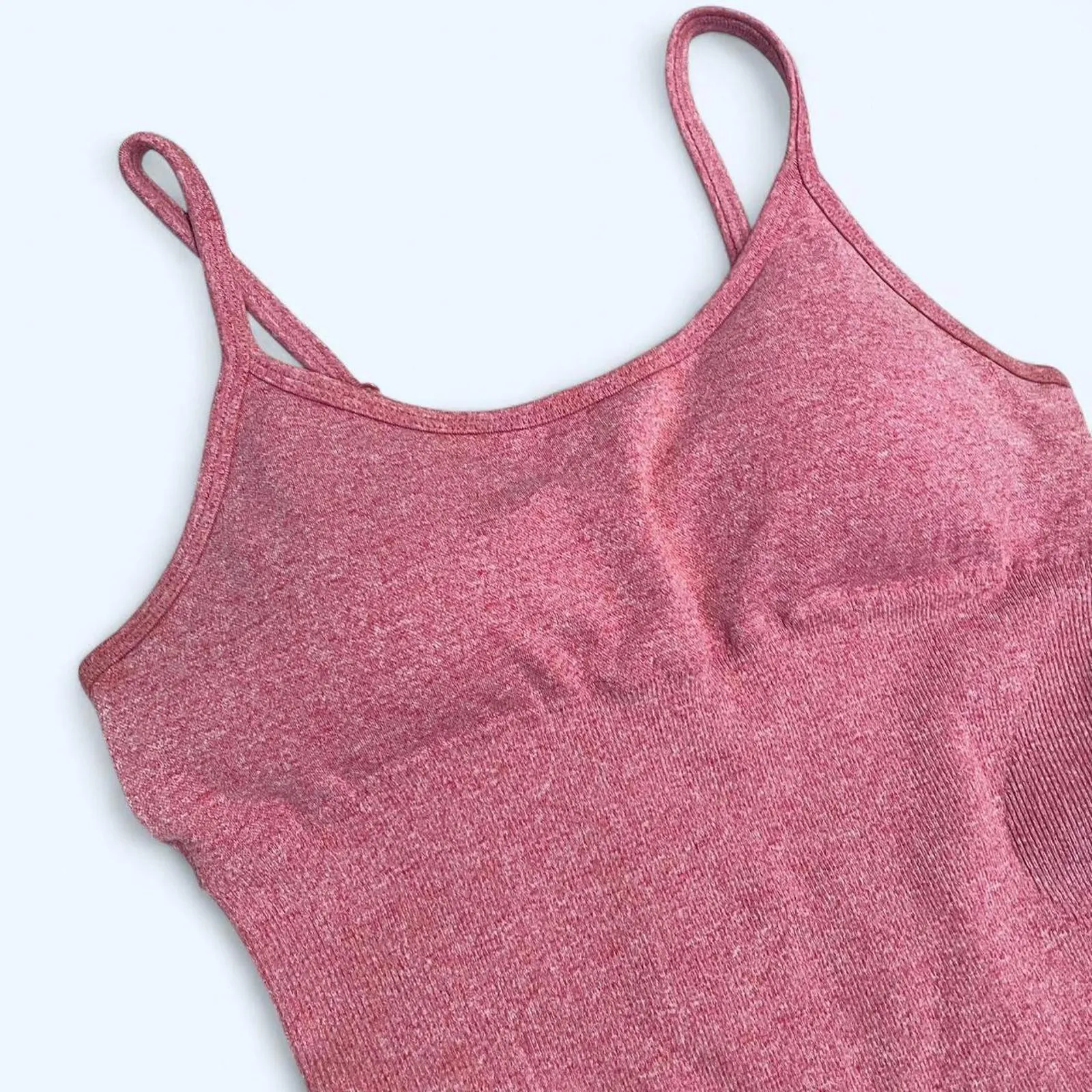 heathered red spaghetti strap activewear romper Pink - Image 2