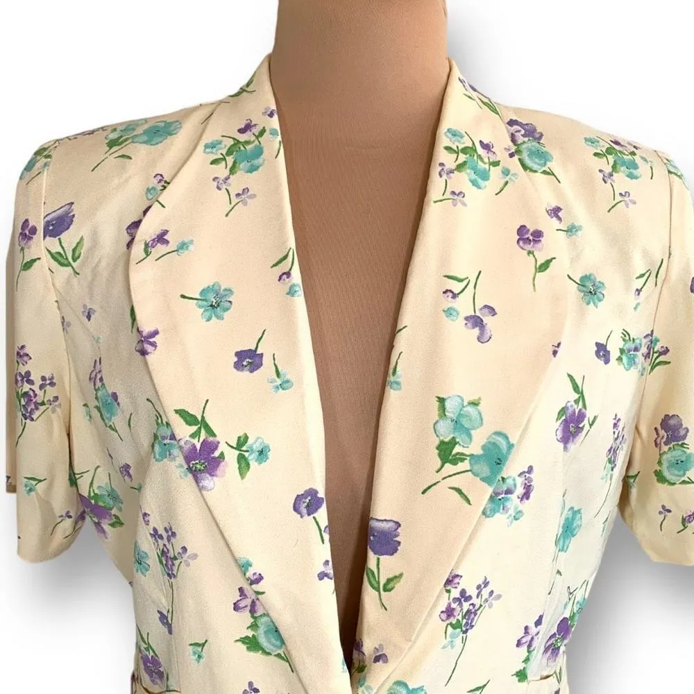 Vintage Miranda K Blazer Yellow Floral Detail Short Sleeve Structured Jacket Purple Size 14 - Image 3