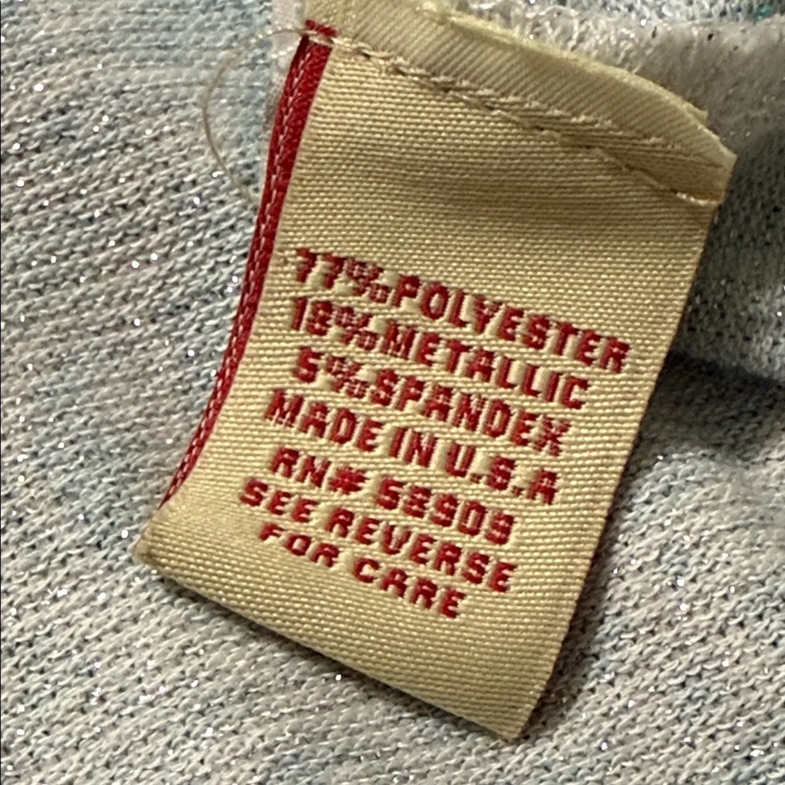 Reba womens size large v-neck teal shark bite hem long sleeve beaded tunic shiny - Image 5