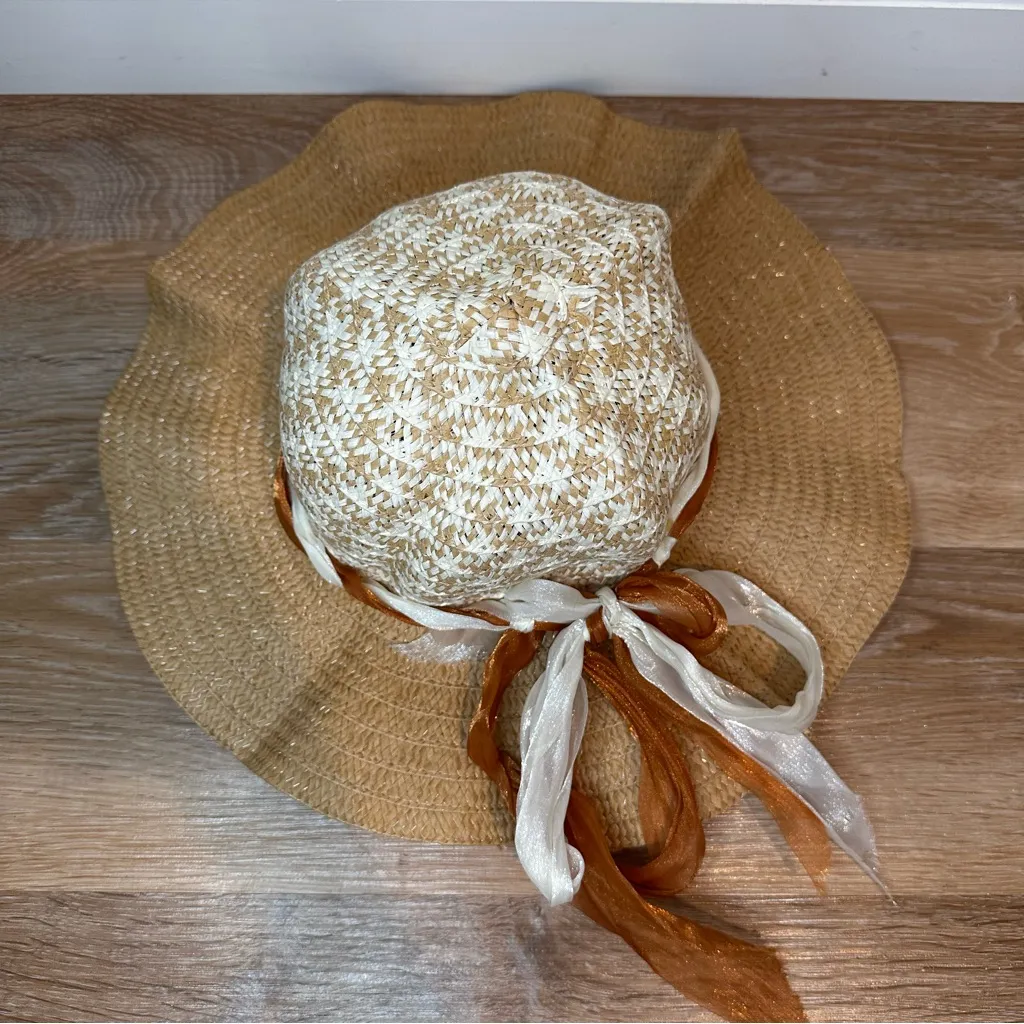 Boho Summer Packable Beach Hat with Chain Tie Tan - Image 2