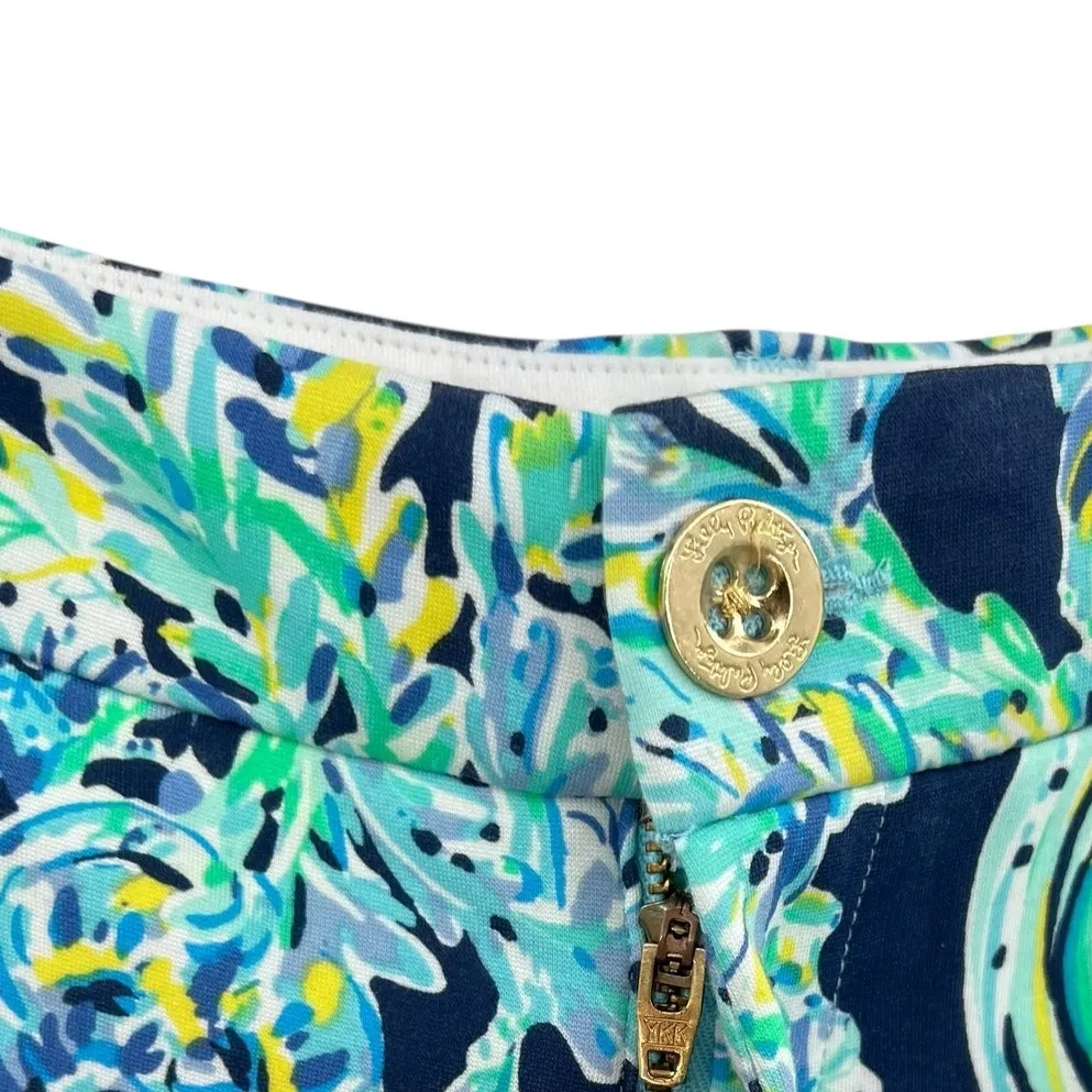 Lilly Pulitzer Jayne Knit Shorts Scuba Doo High Tide‎ Navy Blue Green Size 4 - Image 3