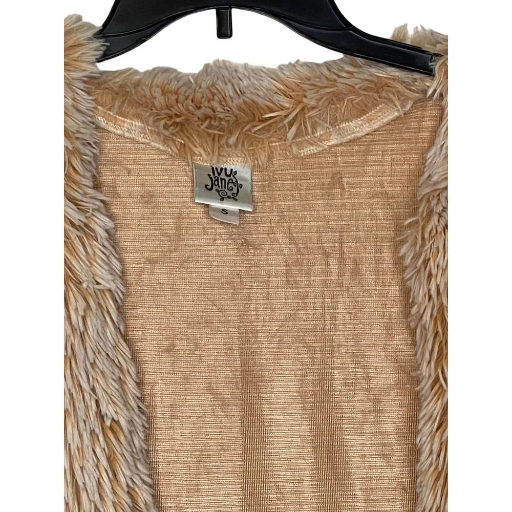 Ivy Jane Women's Vest Open Front Fluffy Faux Fur Sleeveless Jacket Tan Sz. Small - Image 2