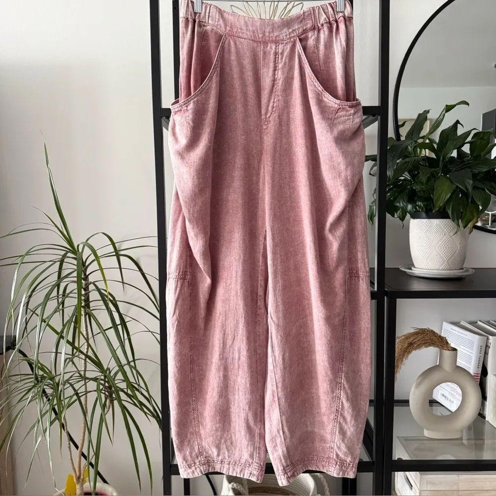 Free People High Road Barrel Leg Rose Pink High Rise Slouchy Pull-On Pants Small - Image 3