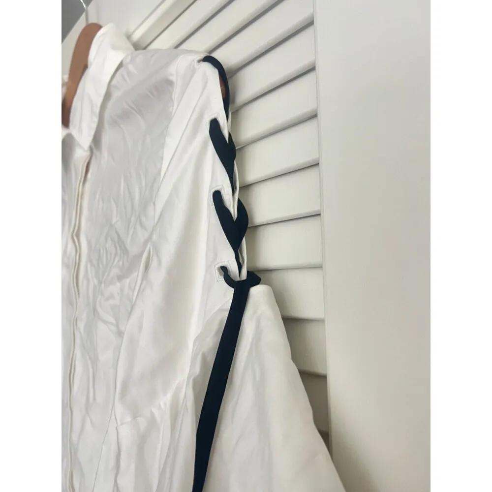 JONATHAN SIMKHAI White Lace Up Bell Sleeve Tier Polin Shirt S Business Office - Image 6