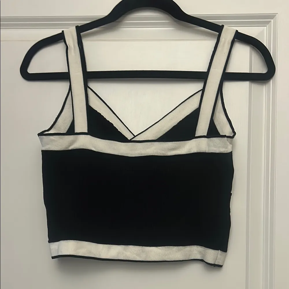 Cider Black and White Asymmetrical Crop Tank Top - Image 2