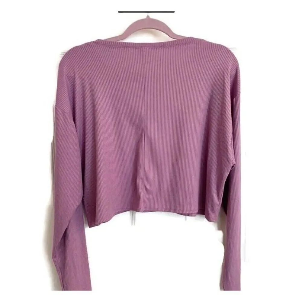 BP 𝅺RIBBED Crop tee top Long Sleeve Purple MEDIUM - Image 3