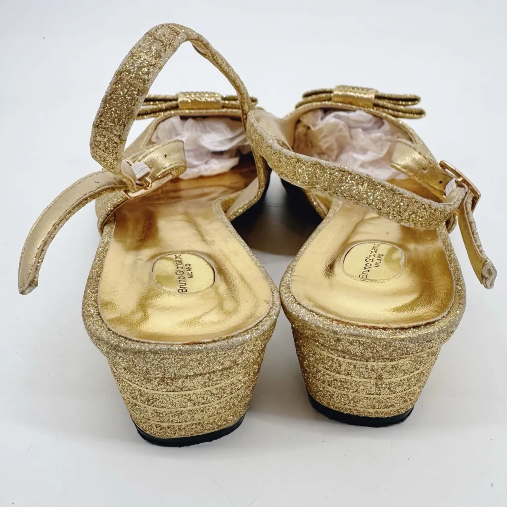 Vintage Bruno Giordano‎ Milano Gold Glitter Peep Toe Slingback Heels Size 42 - Image 5