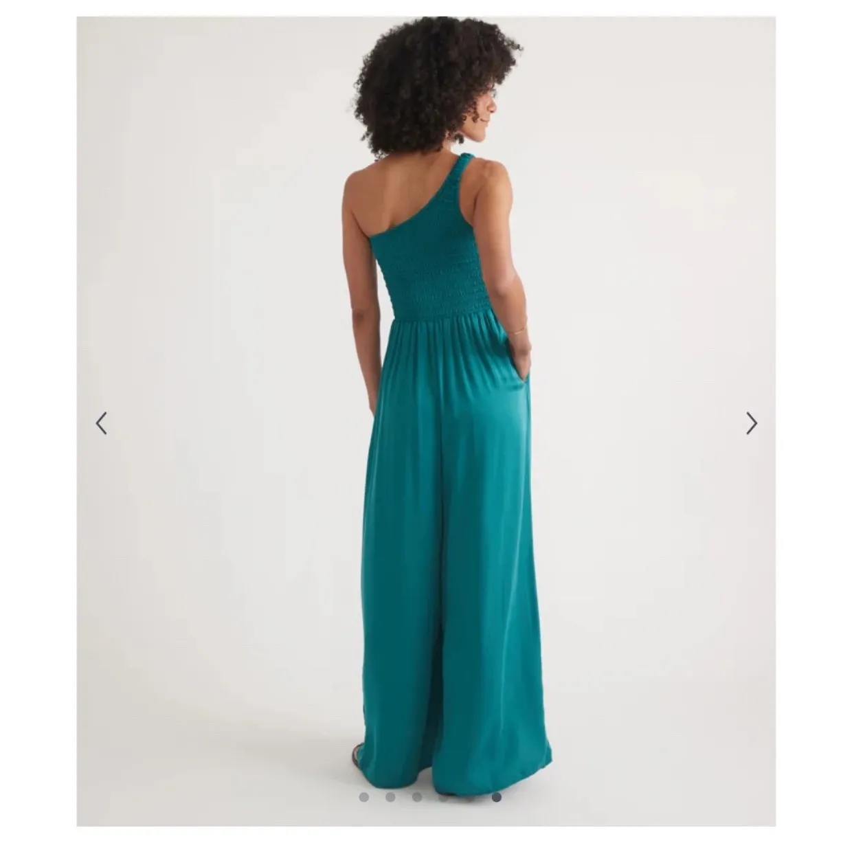 Marine Layer Archive Tessa Jumpsuit One Shoulder Smocked Wide Leg Teal large - Image 3