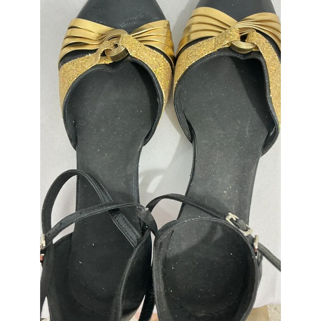 Womans Black Gold Sequin Ankle Strap Kitten Heel Dress Shoes Size Us 8.5 Eu 40 - Image 6